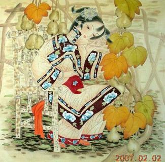 Chinese Beautiful Ladies Painting,66cm x 66cm,3506008-x