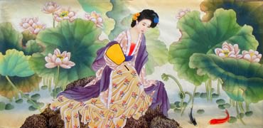 Chinese Beautiful Ladies Painting,69cm x 138cm,3506026-x