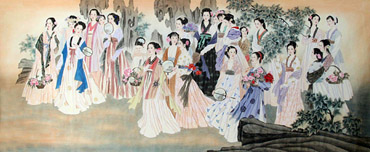 Chinese Beautiful Ladies Painting,140cm x 360cm,3506029-x