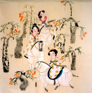 Chinese Beautiful Ladies Painting,66cm x 66cm,3530008-x