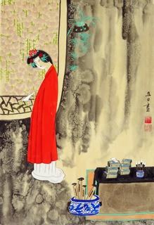 Chinese Beautiful Ladies Painting,45cm x 65cm,3532001-x