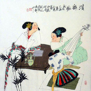 Chinese Beautiful Ladies Painting,66cm x 66cm,3540006-x