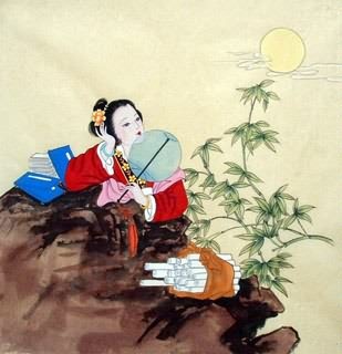 Chinese Beautiful Ladies Painting,69cm x 69cm,3715001-x