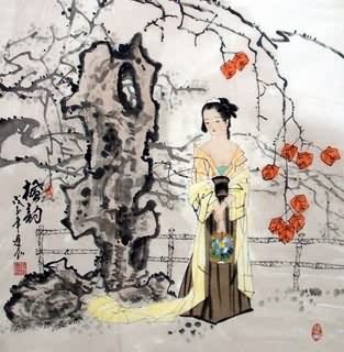 Chinese Beautiful Ladies Painting,69cm x 69cm,3716001-x