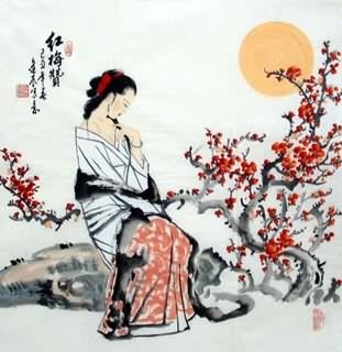 Chinese Beautiful Ladies Painting,69cm x 69cm,3716003-x