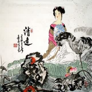 Chinese Beautiful Ladies Painting,69cm x 69cm,3716012-x
