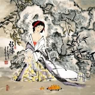 Chinese Beautiful Ladies Painting,69cm x 69cm,3716014-x