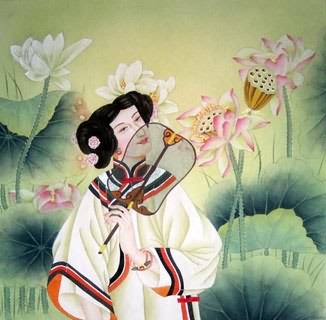 Chinese Beautiful Ladies Painting,66cm x 66cm,3774017-x