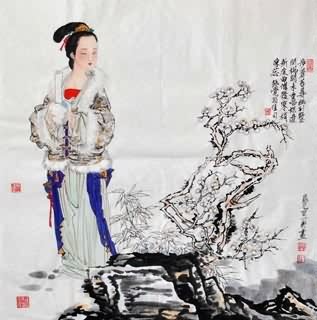 Chinese Beautiful Ladies Painting,69cm x 69cm,3776028-x