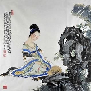 Chinese Beautiful Ladies Painting,69cm x 69cm,3776039-x