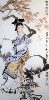 Chinese Beautiful Ladies Painting,50cm x 100cm,3778009-x