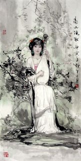 Chinese Beautiful Ladies Painting,50cm x 100cm,3798007-x