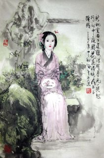 Chinese Beautiful Ladies Painting,69cm x 46cm,3798011-x