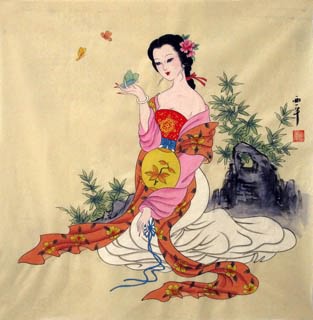 Chinese Beautiful Ladies Painting,69cm x 69cm,3801002-x
