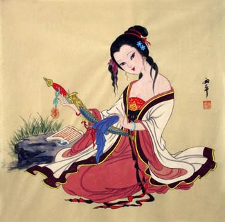 Chinese Beautiful Ladies Painting,69cm x 69cm,3801004-x