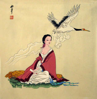 Chinese Beautiful Ladies Painting,69cm x 69cm,3801008-x