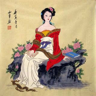 Chinese Beautiful Ladies Painting,69cm x 69cm,3801009-x