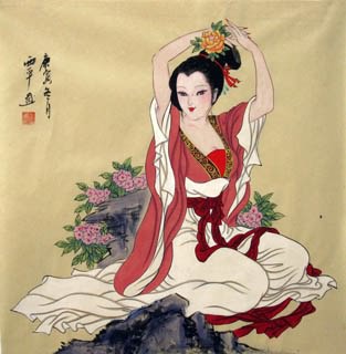 Chinese Beautiful Ladies Painting,69cm x 69cm,3801011-x
