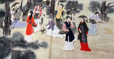 Chinese Beautiful Ladies Painting,92cm x 174cm,3802007-x
