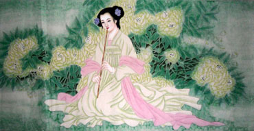 Chinese Beautiful Ladies Painting,69cm x 138cm,3802010-x