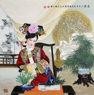 Chinese Beautiful Ladies Painting,69cm x 69cm,3807022-x