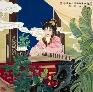 Chinese Beautiful Ladies Painting,69cm x 69cm,3807023-x