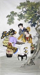 Chinese Beautiful Ladies Painting,66cm x 136cm,3807024-x