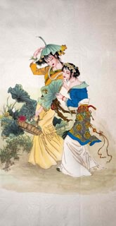 Chinese Beautiful Ladies Painting,66cm x 136cm,3807026-x