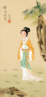 Chinese Beautiful Ladies Painting,30cm x 62cm,3810006-x