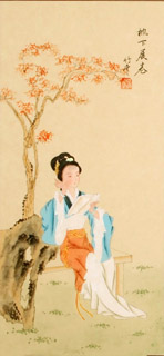 Chinese Beautiful Ladies Painting,30cm x 62cm,3810008-x