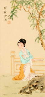 Chinese Beautiful Ladies Painting,30cm x 62cm,3810012-x