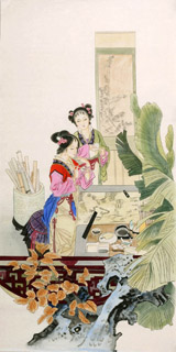 Chinese Beautiful Ladies Painting,66cm x 130cm,3810014-x