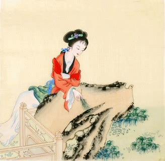 Chinese Beautiful Ladies Painting,33cm x 33cm,3810016-x