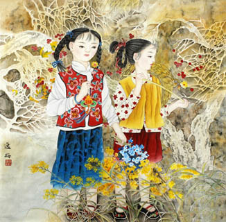 Chinese Boyes Painting,66cm x 66cm,31097003-x