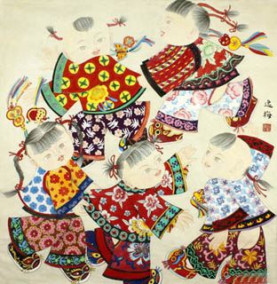 Chinese Boyes Painting,66cm x 66cm,31097005-x