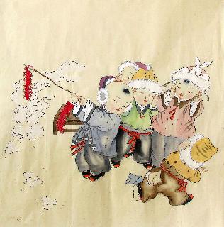 Chinese Boyes Painting,68cm x 68cm,3324008-x