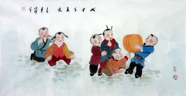 Chinese Boyes Painting,50cm x 100cm,3814013-x