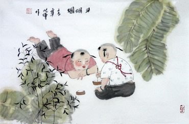 Chinese Boyes Painting,69cm x 46cm,3814018-x