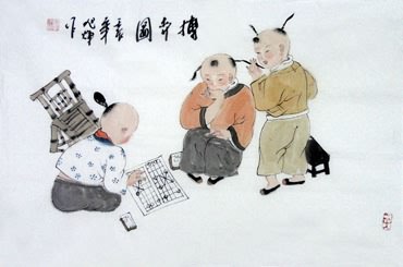 Chinese Boyes Painting,69cm x 46cm,3814023-x