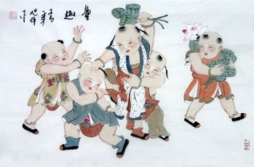 Chinese Boyes Painting,69cm x 46cm,3814024-x