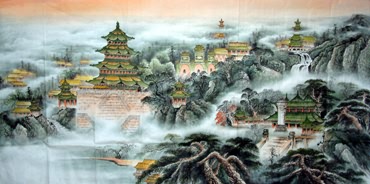 Chinese Buildings Pavilions Palaces Towers Terraces Painting,90cm x 180cm,1005003-x