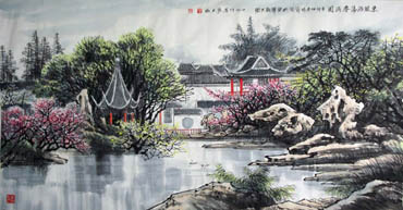 Chinese Buildings Pavilions Palaces Towers Terraces Painting,67cm x 134cm,1006012-x