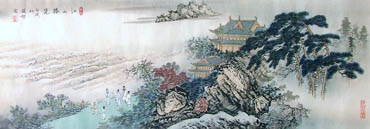 Chinese Buildings Pavilions Palaces Towers Terraces Painting,35cm x 100cm,1126007-x