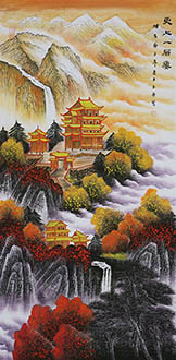 Chinese Buildings Pavilions Palaces Towers Terraces Painting,68cm x 136cm,cyd11123009-x