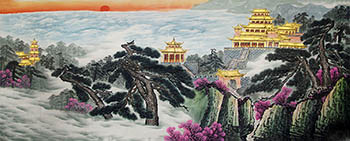 Chinese Buildings Pavilions Palaces Towers Terraces Painting,97cm x 245cm,cyd11123037-x