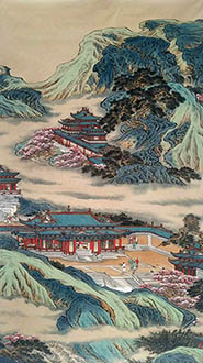 Chinese Buildings Pavilions Palaces Towers Terraces Painting,96cm x 180cm,lzx11188001-x