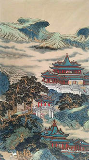 Chinese Buildings Pavilions Palaces Towers Terraces Painting,96cm x 180cm,lzx11188002-x