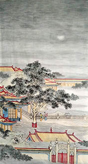 Chinese Buildings Pavilions Palaces Towers Terraces Painting,96cm x 180cm,lzx11188005-x