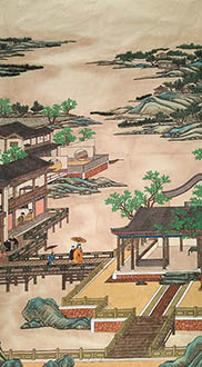 Chinese Buildings Pavilions Palaces Towers Terraces Painting,96cm x 180cm,lzx11188009-x
