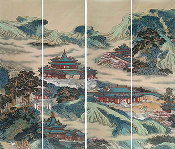 Chinese Buildings Pavilions Palaces Towers Terraces Painting,46cm x 180cm,lzx11188010-x